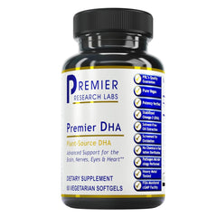 Bottle with Premier DHA vegan algae-based omega-3 softgels