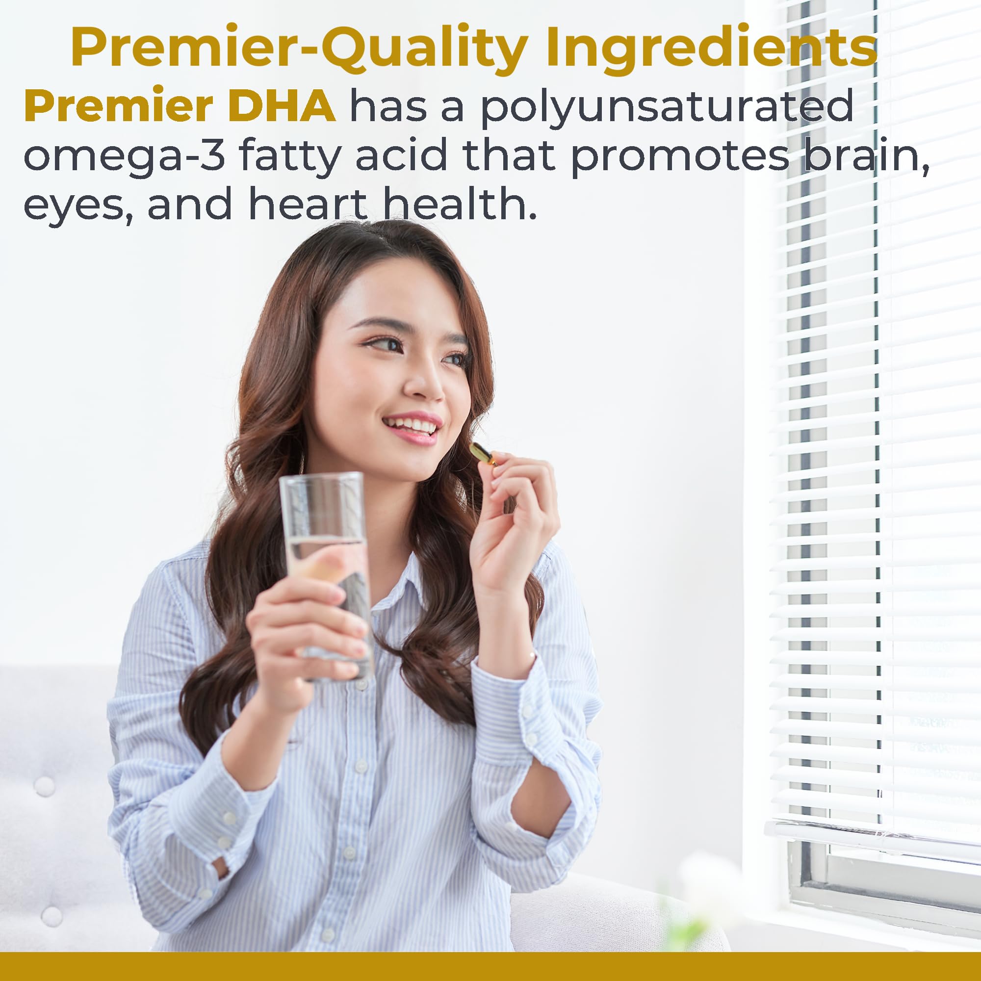 Packaging for Premier DHA vegan algae omega-3 supplement