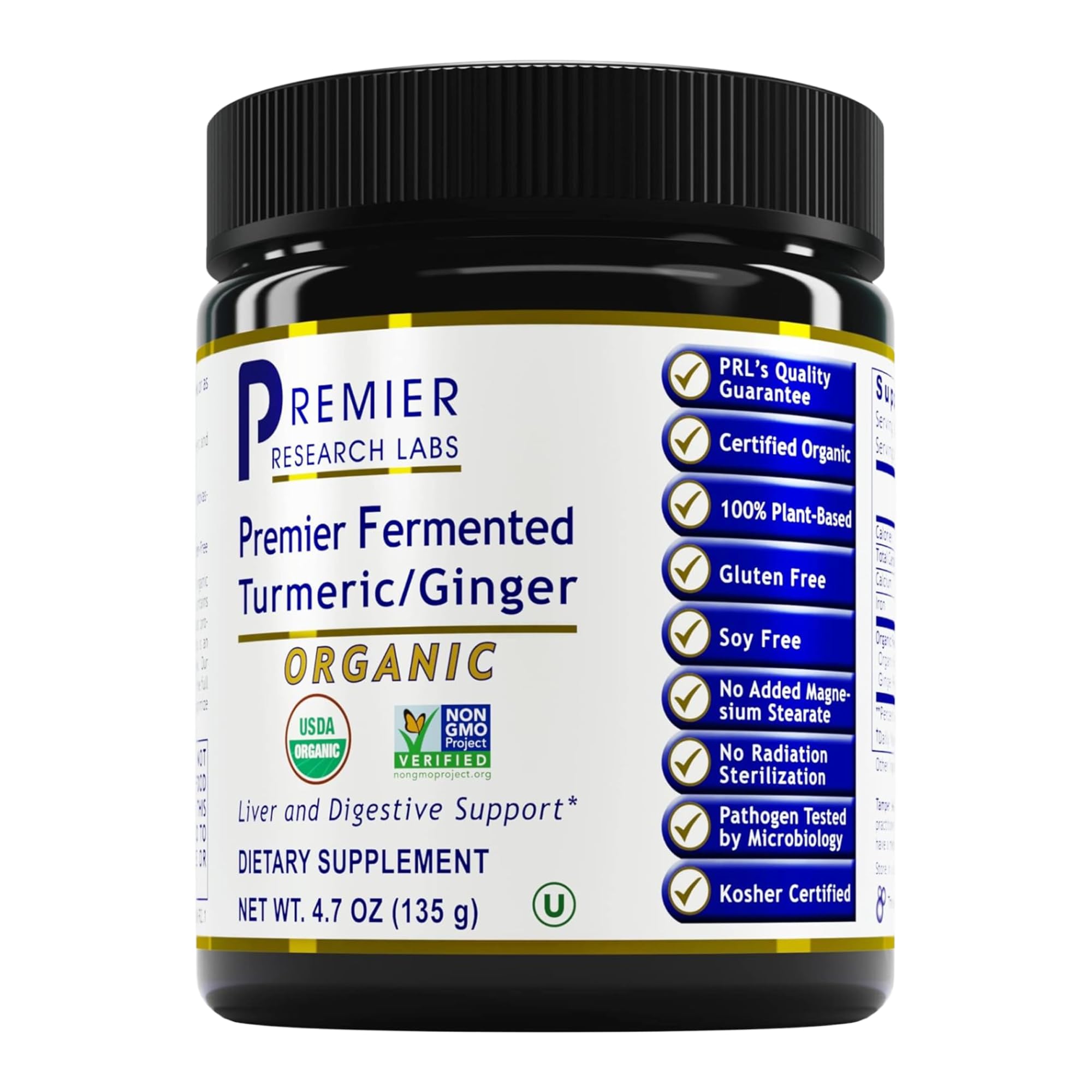 Front view of Premier Fermented Turmeric/Ginger Powder bottle