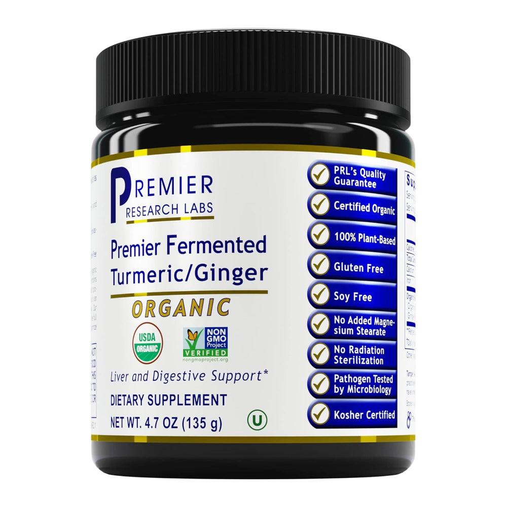 Front view of Premier Fermented Turmeric/Ginger Powder bottle