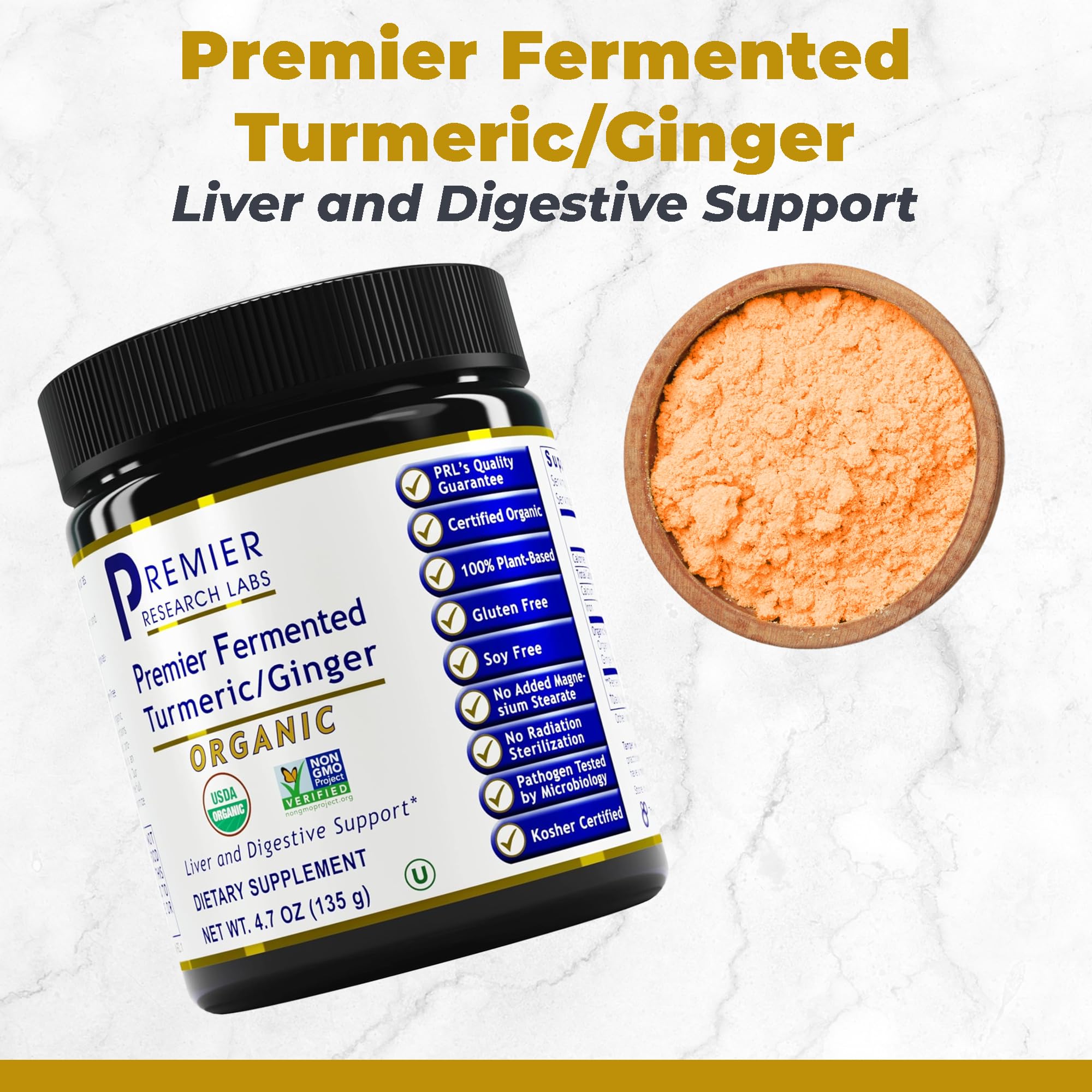 Side view of Premier Fermented Turmeric/Ginger Powder bottle