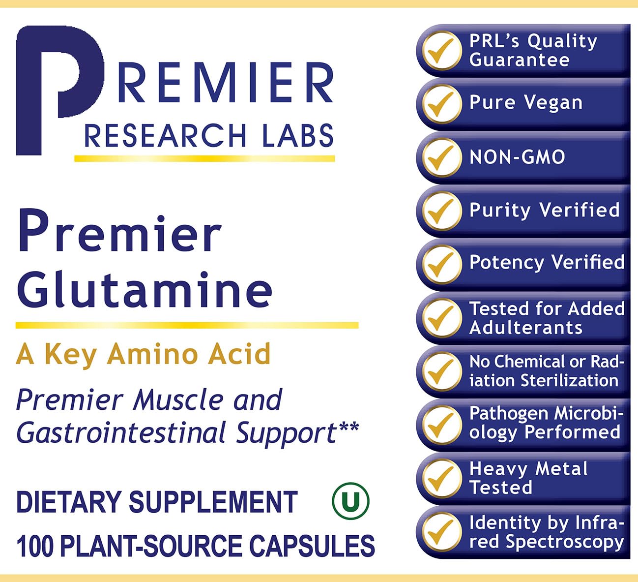 Nutritional supplement facts for Premier Glutamine
