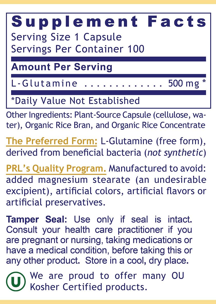 Back label showing dosage and ingredients of Premier Glutamine