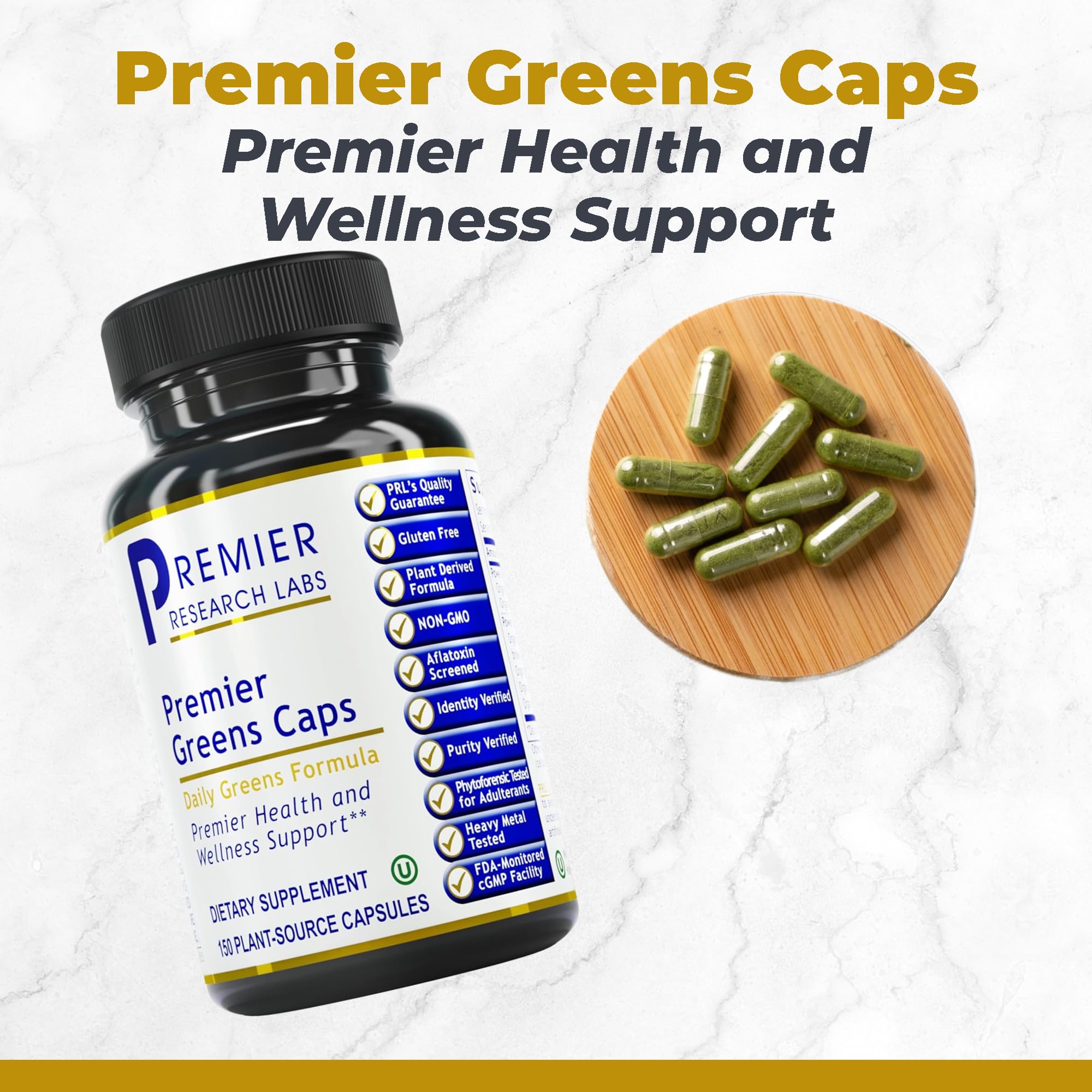 Front packaging of Premier Greens Capsules