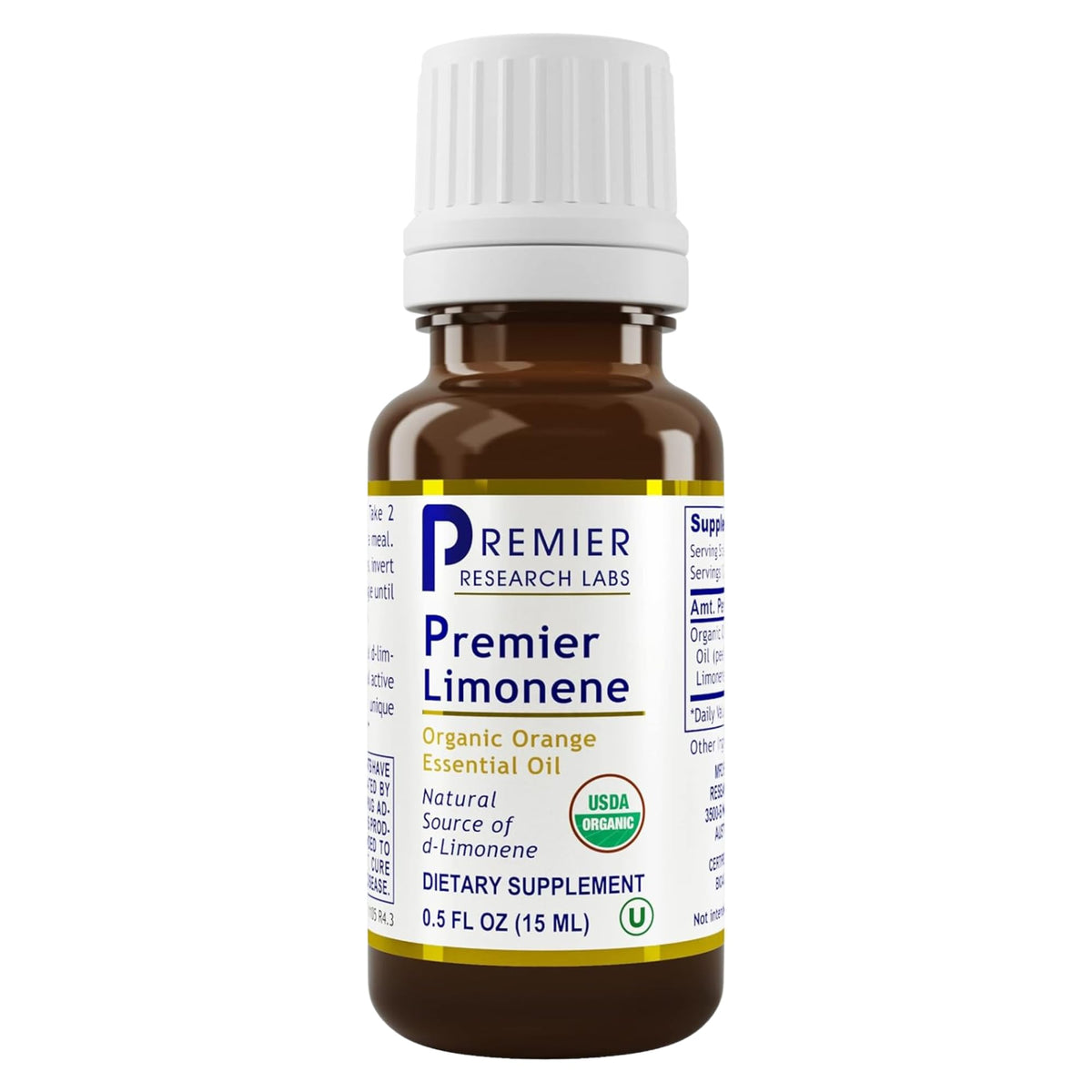 Premier Limonene bottle close-up shows pure orange oil for easy supplementation