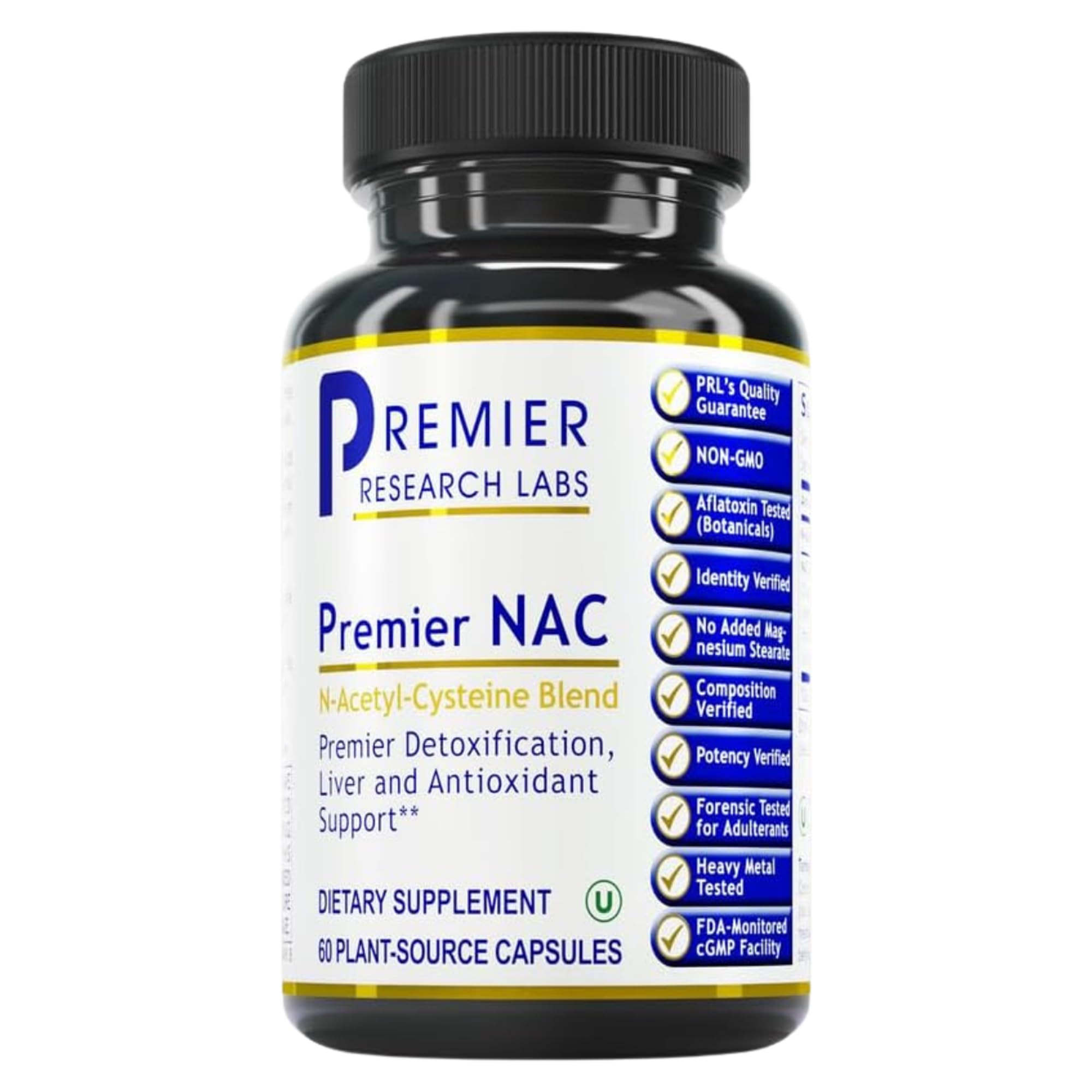Premier NAC bottle front with 60 vegetarian capsules