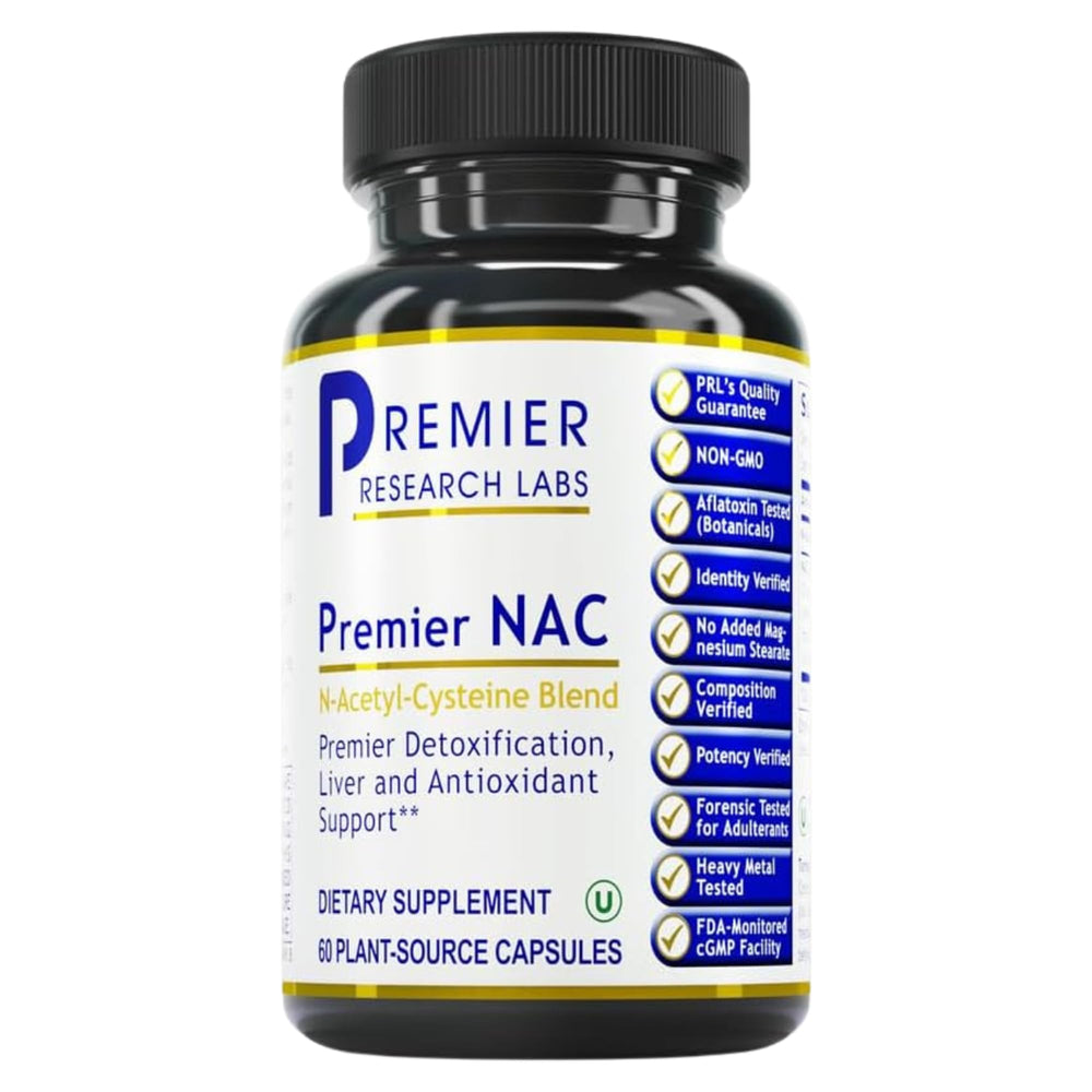 Premier NAC bottle front with 60 vegetarian capsules