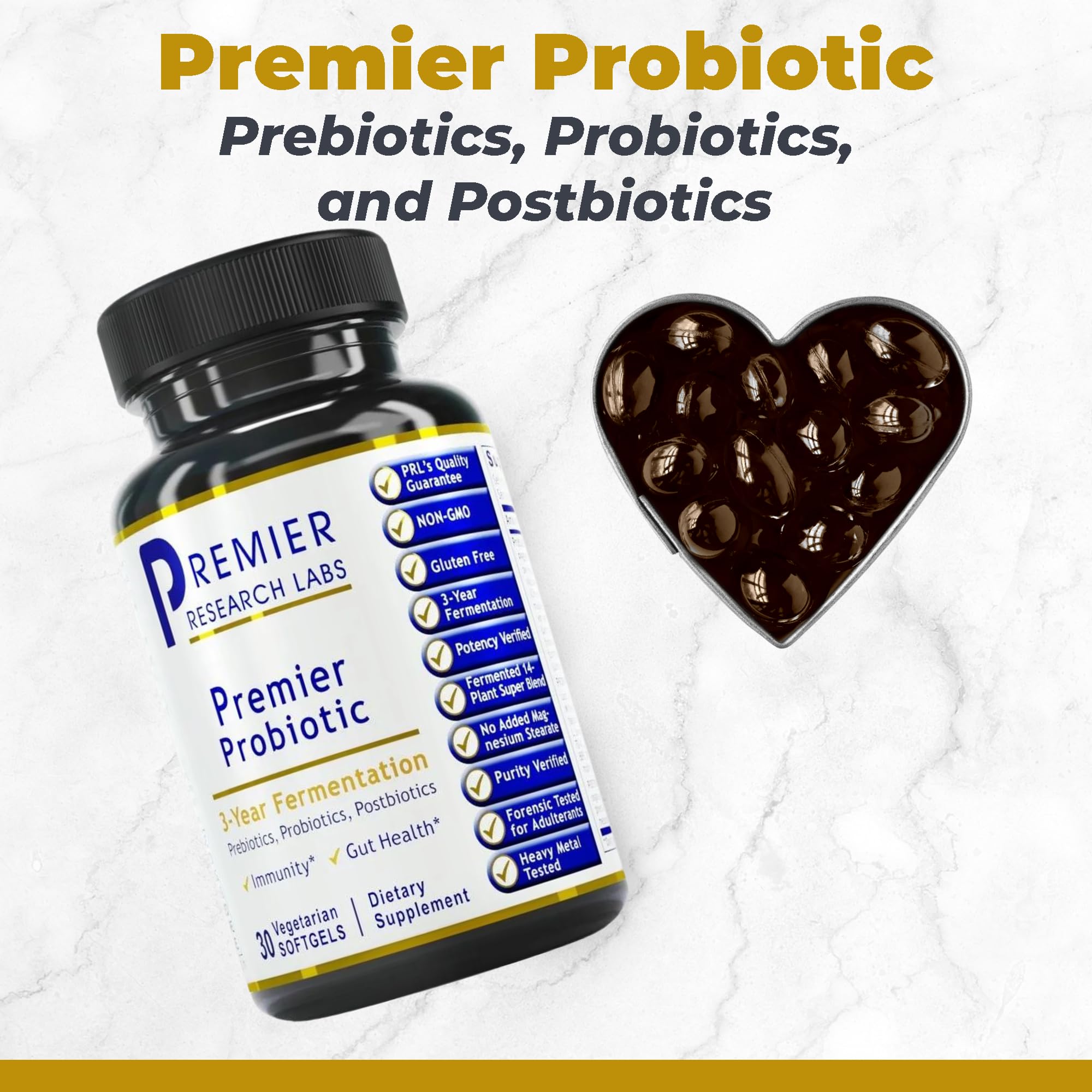 Premier Probiotic Quad Biotic bottle with 60 vegetarian softgel capsules
