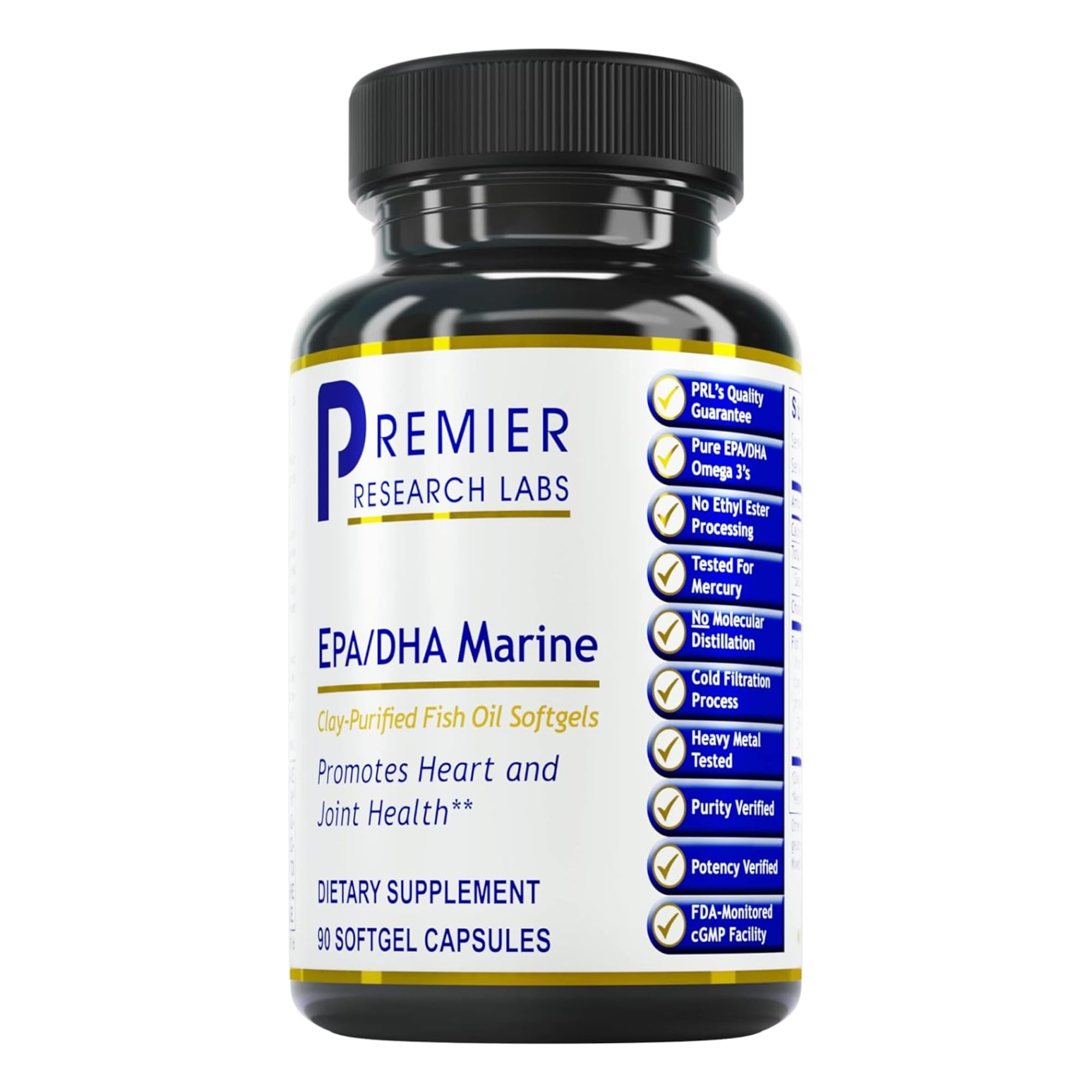 Premier Research Labs EPA DHA softgels bottle front for daily heart and brain support.