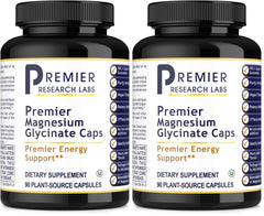Front view of Premier Research Labs Magnesium Glycinate bottle, two-pack