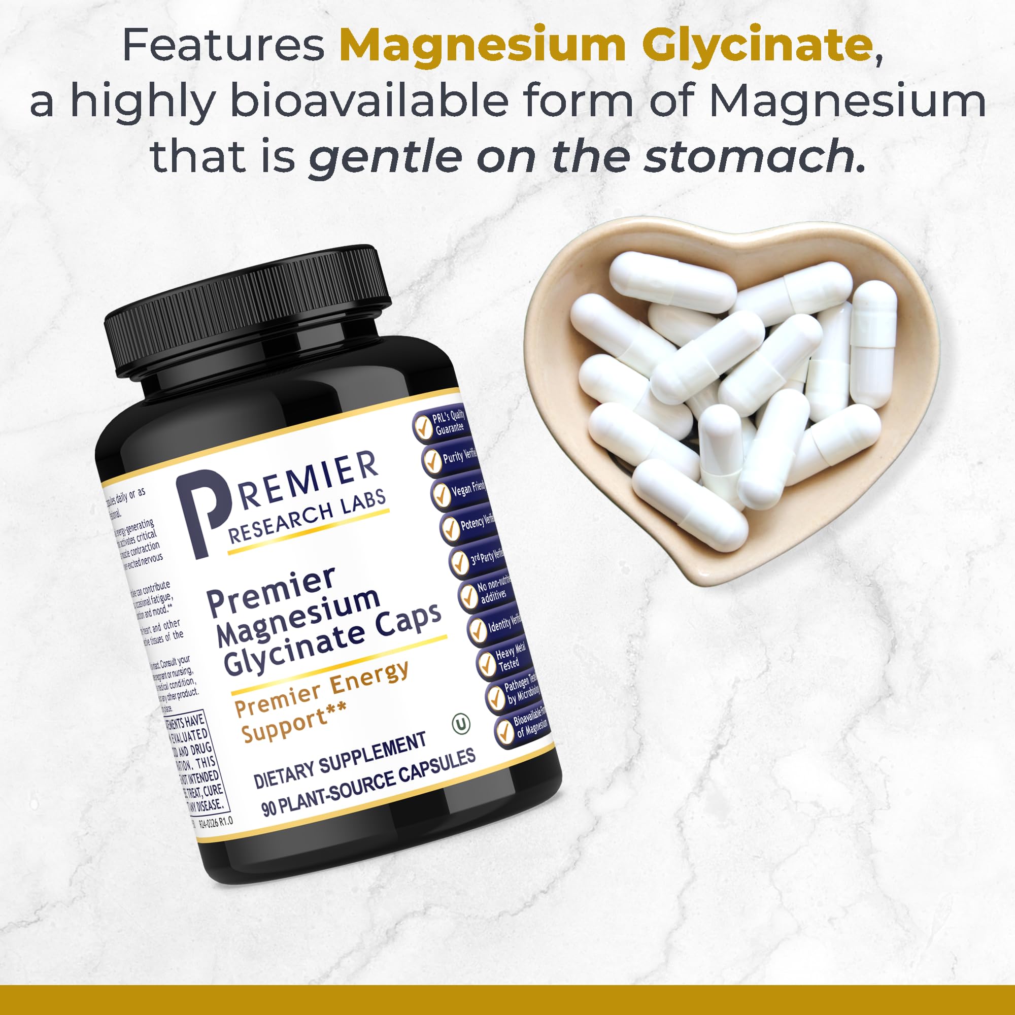 Close-up of magnesium glycinate capsules