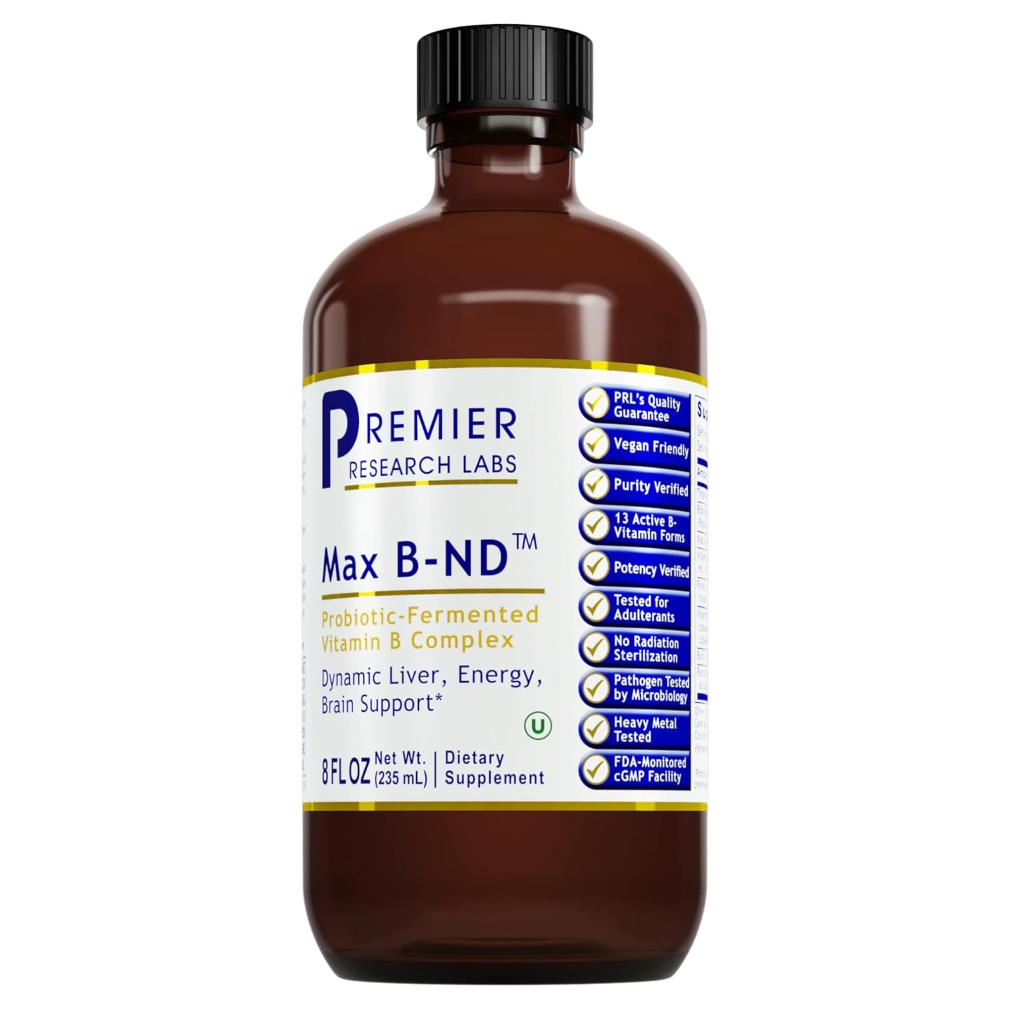 Front view of Premier Research Labs Max B-ND 8 oz bottle