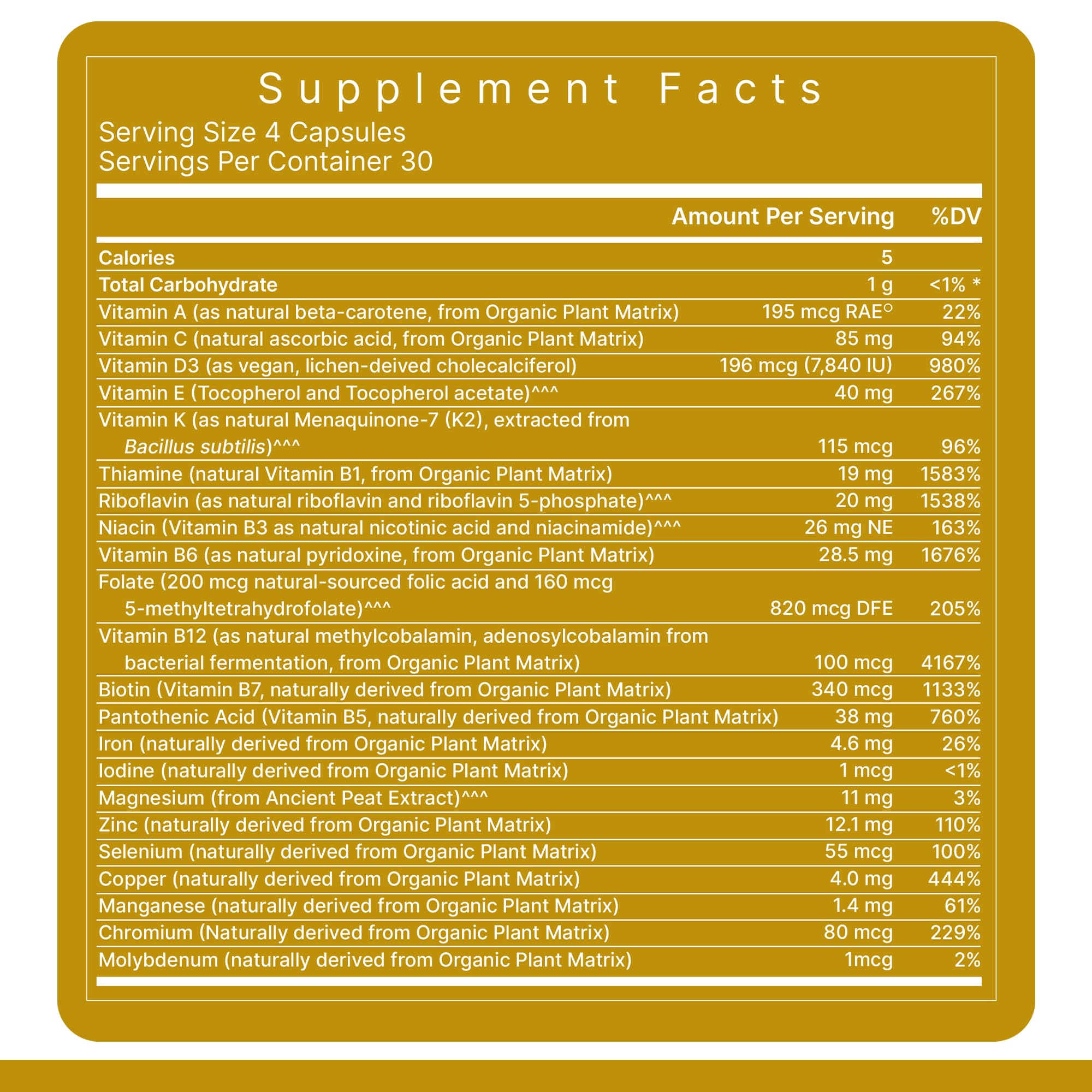 Label indicating gluten-free and soy-free vegan capsules
