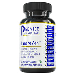 Bottle of Premier Research Labs PancreVen Pancreas Support, 120 vegetarian capsules