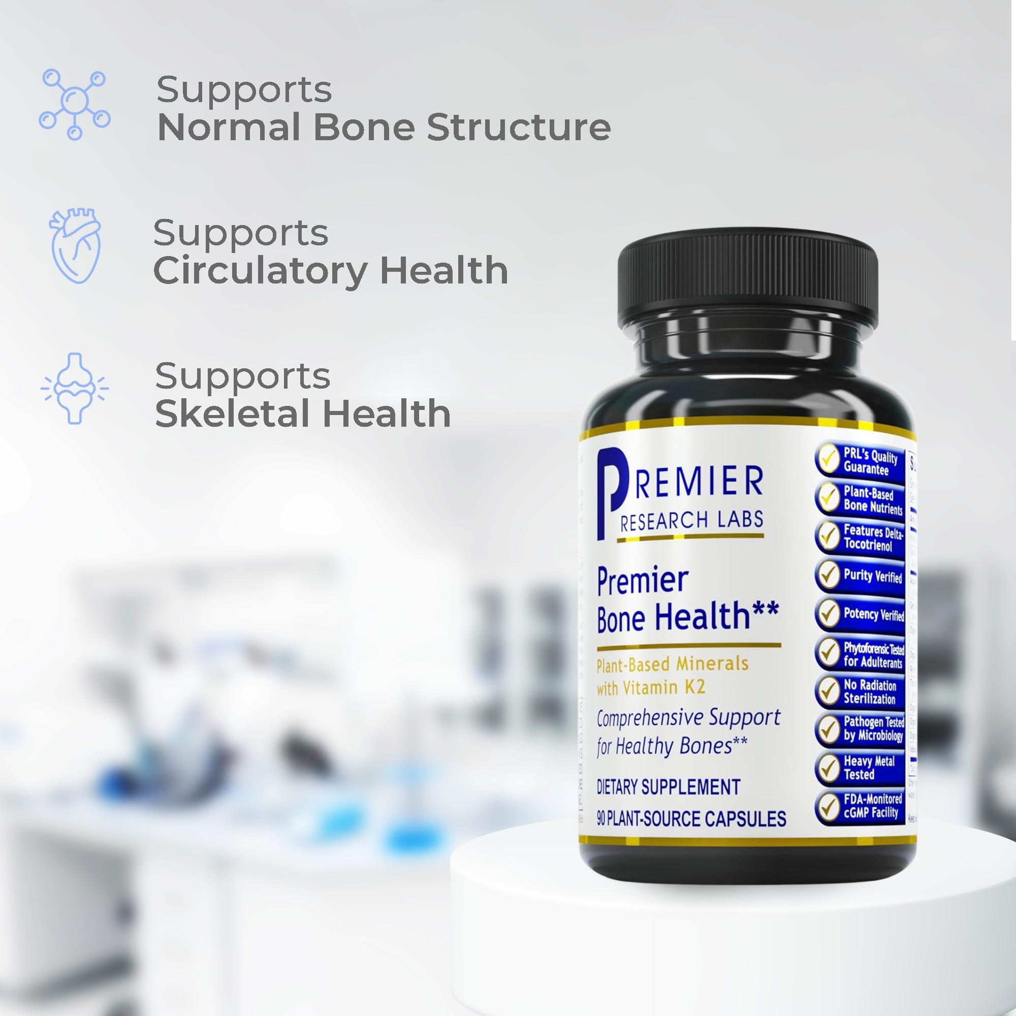 Packaging shows easy daily use and dosage directions for Premier Bone Health.