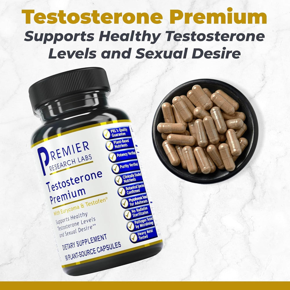 Side view of Premier Research Labs Testosterone Premium bottle