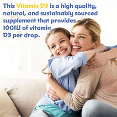 Kid friendly liquid vitamin D3 drops bottle