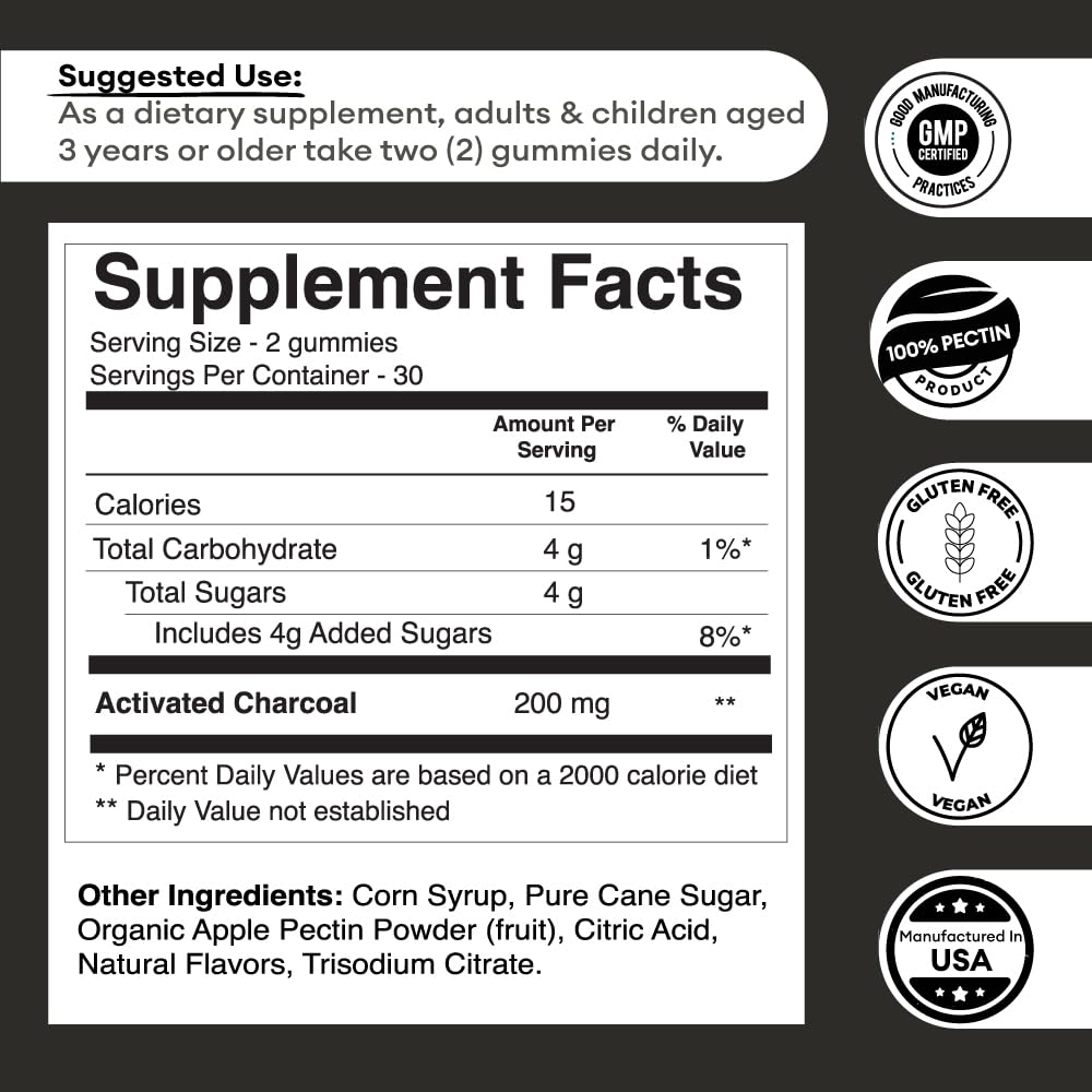 VitaPatch Activated Charcoal Gummies packaging side view