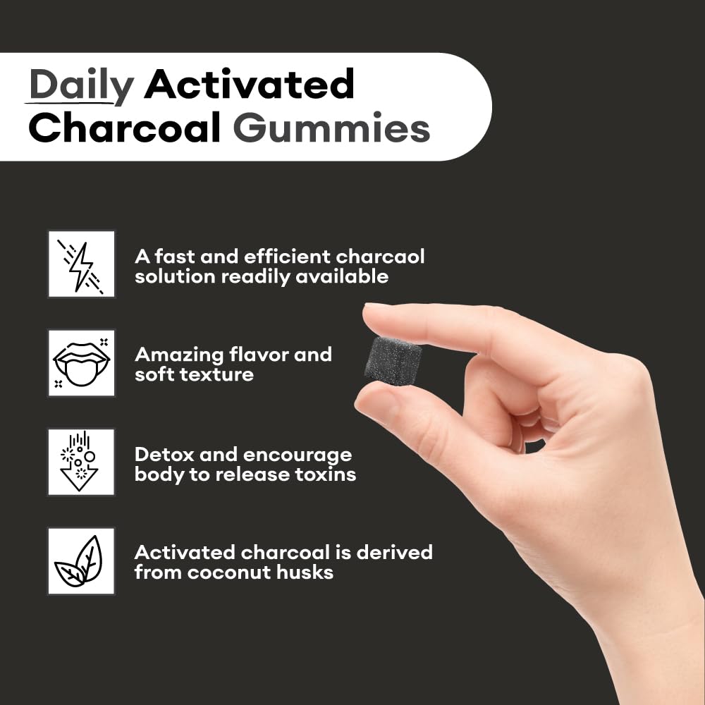 Close-up of Activated Charcoal Gummies with Acai flavor label
