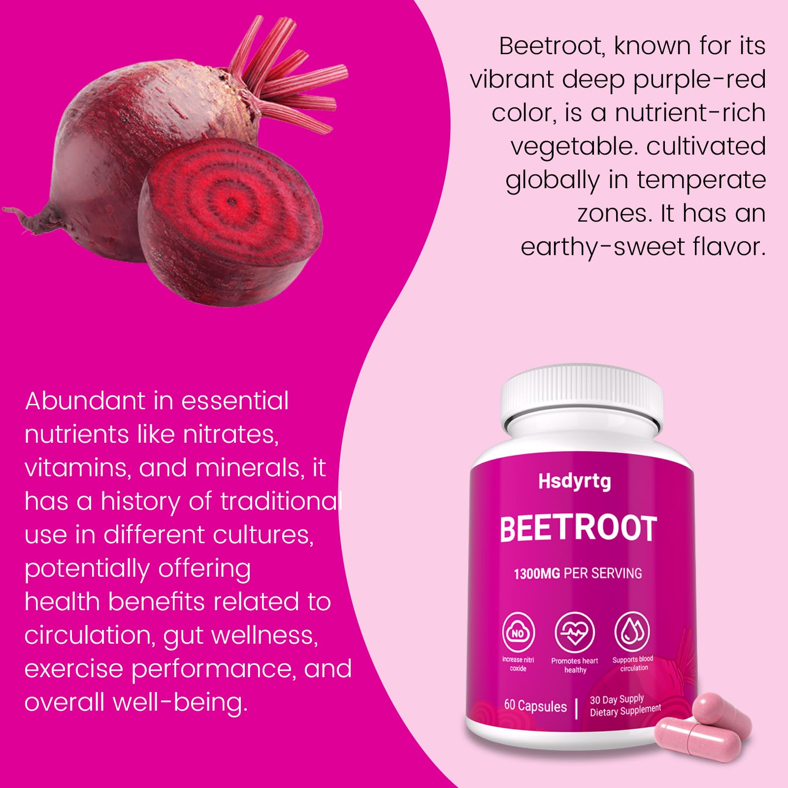 Beetroot powder and capsules close-up