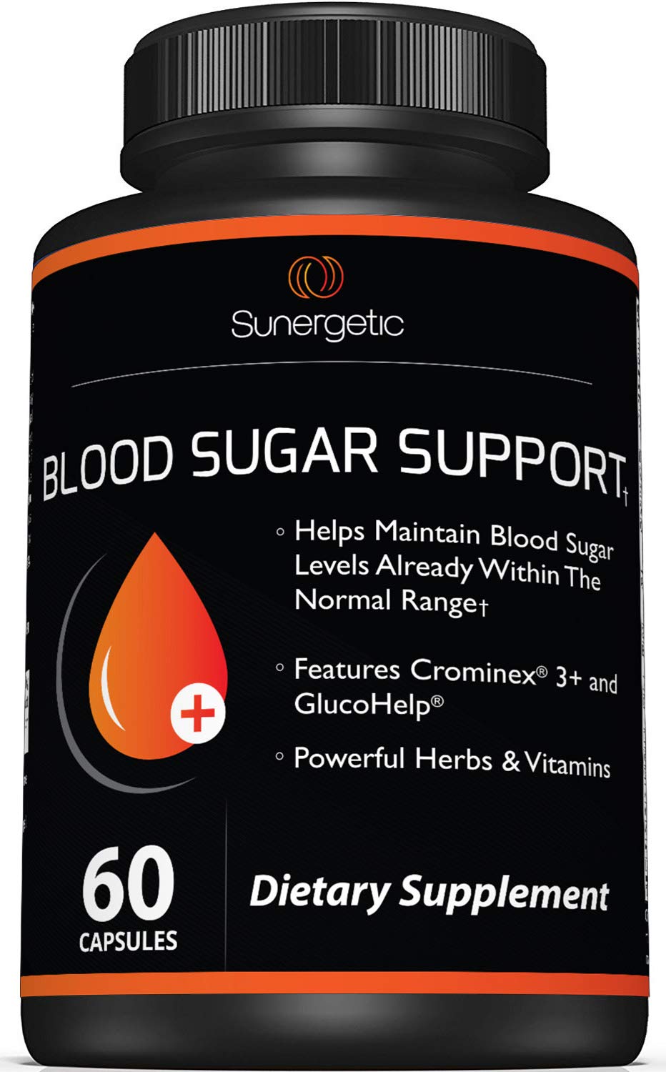 Premium Blood Sugar Support bottle label showing 60 capsules