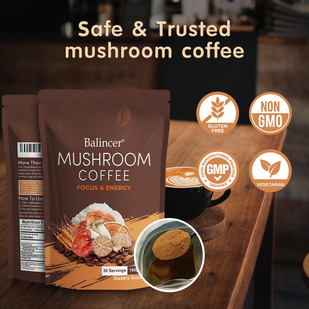 Premium hand-picked coffee beans with mushroom powder extract