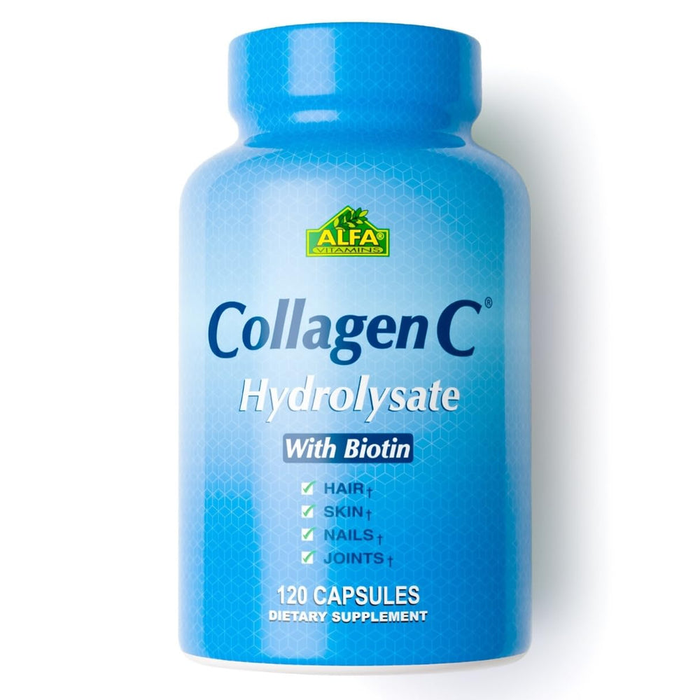 Premium Collagen Hydrolysate Alfa Vitamins bottle with 120 capsules