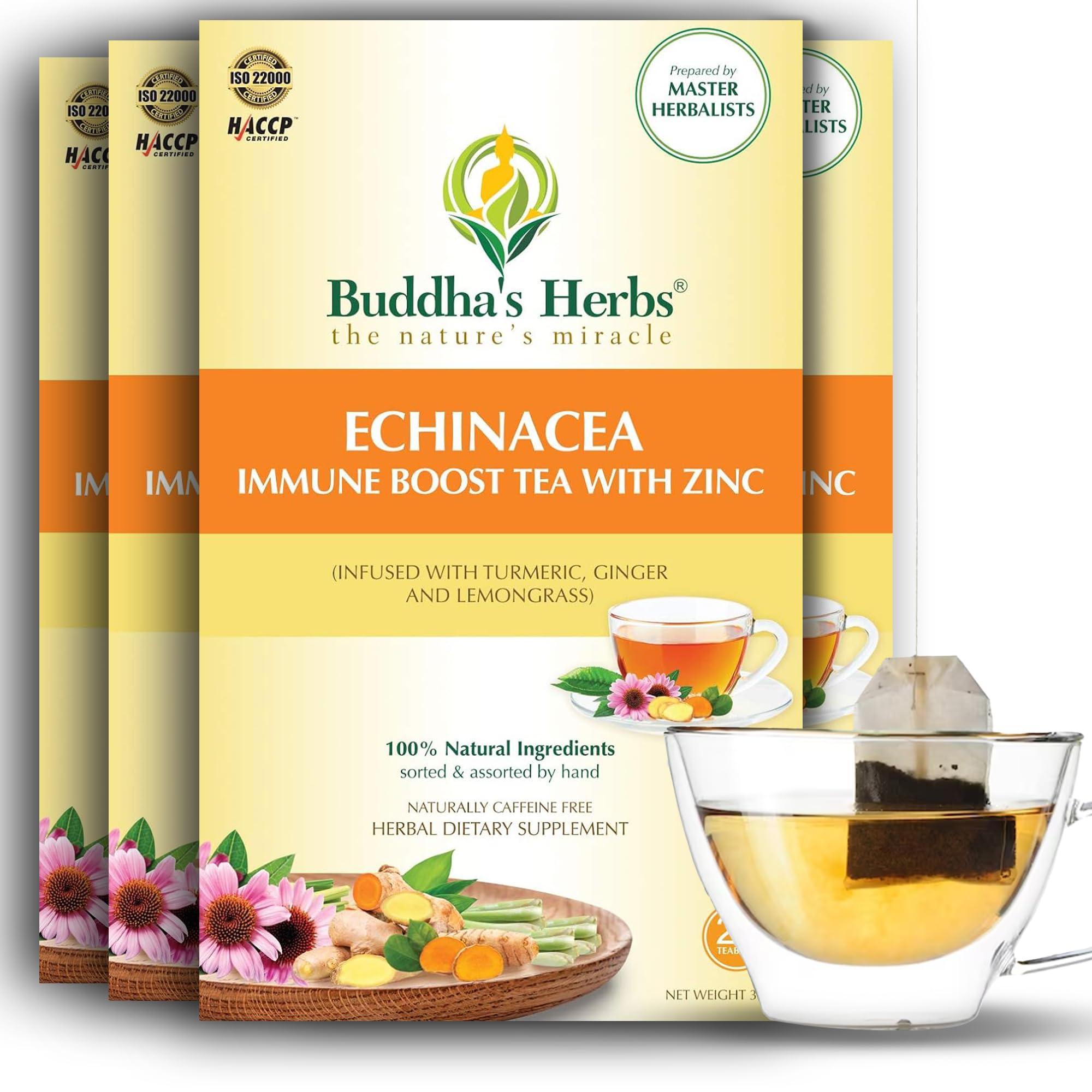Box of Premium Echinacea Tea with Zinc – Pack of 4, 88 Bags