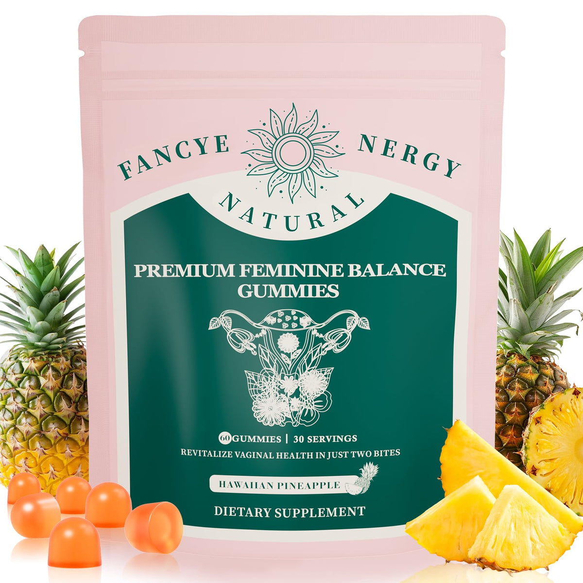 Hero image: Premium Feminine Balance Gummies for Women – Hawaiian Pineapple flavor, 60 count