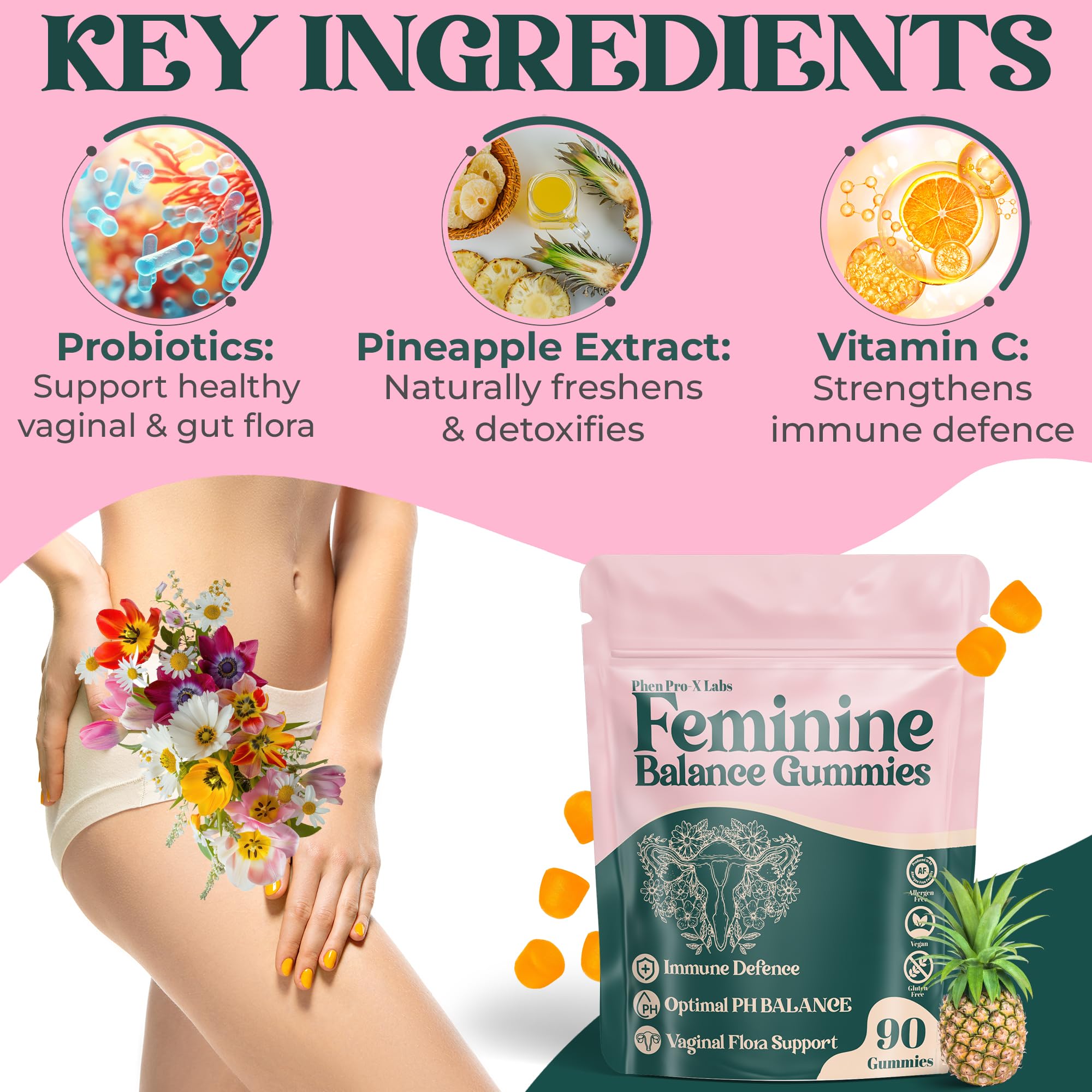Close-up of pineapple-flavored gummies for pH balance and wellness