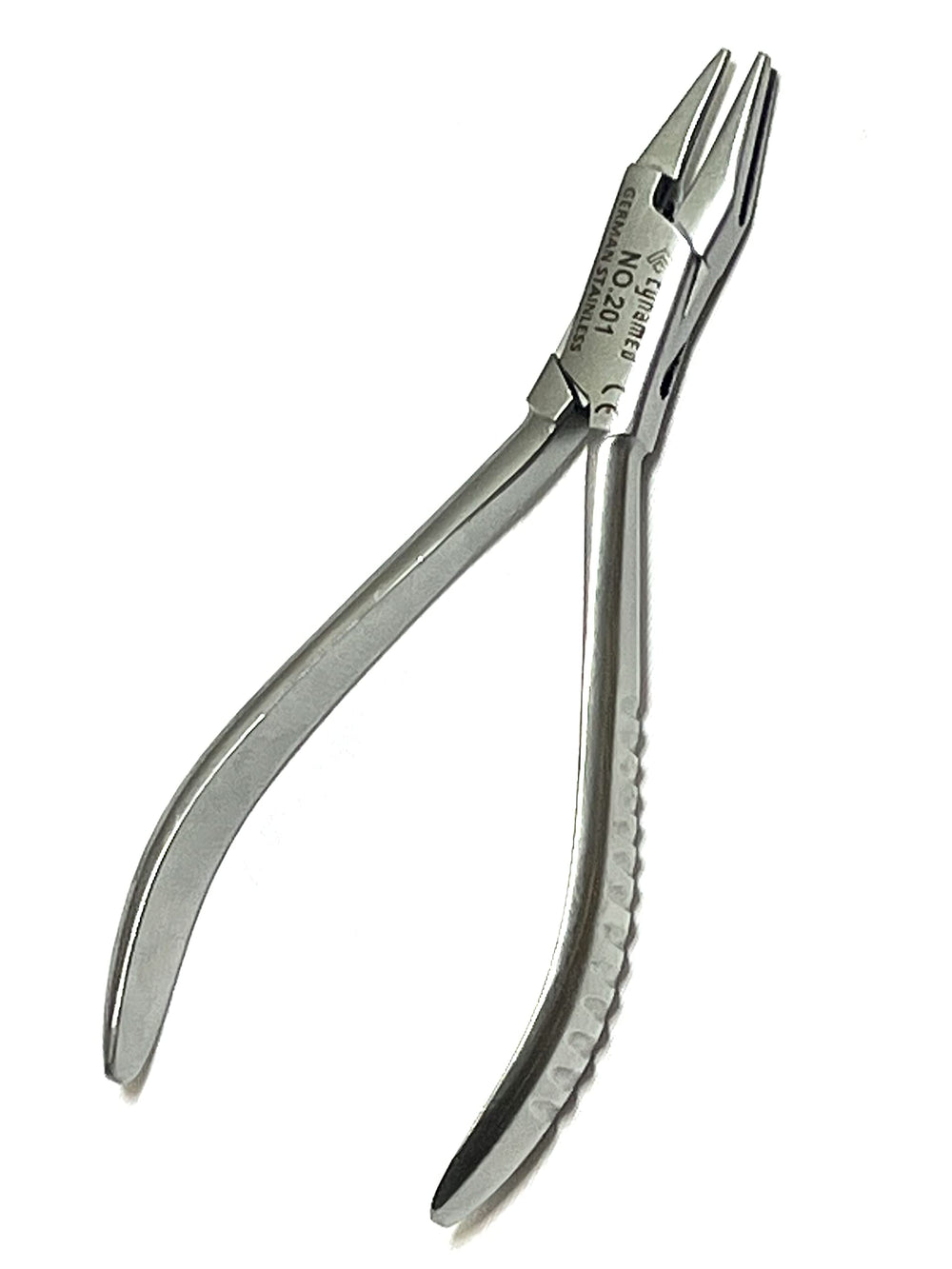 Close-up of German grade Aderer plier for dental wire bending - 3 prongs