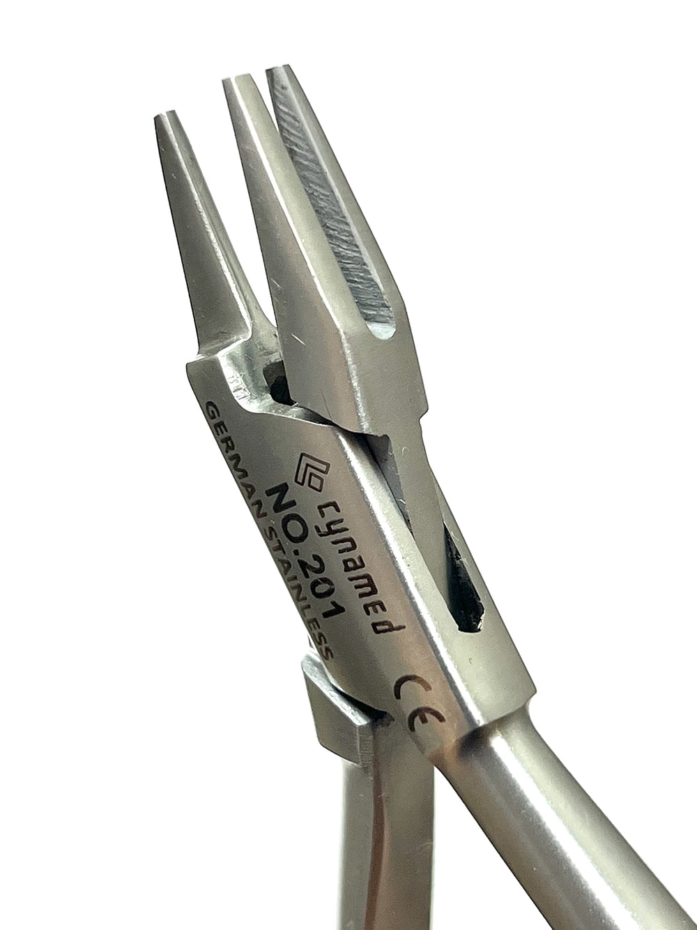 Detailed view of triple-beak orthodontic plier