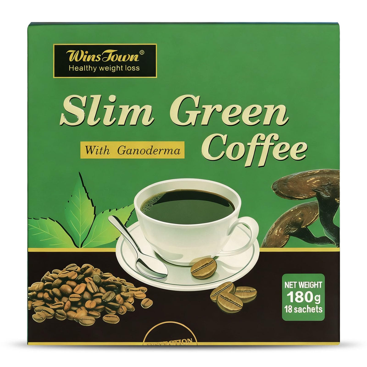 Premium Green Coffee with Ganoderma and Herbal Extracts box and sachets