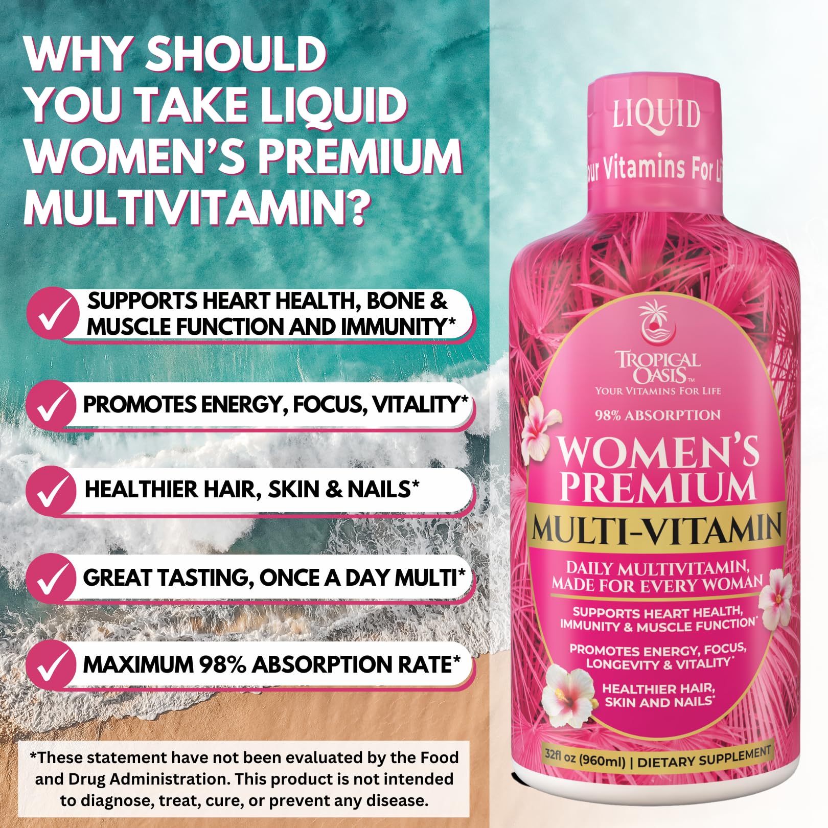 Graphic showing 98% absorption rate for the liquid multivitamin