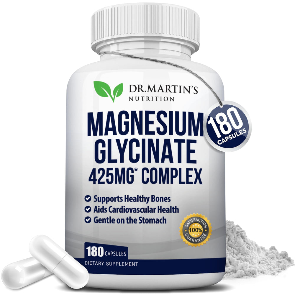 Premium Magnesium Glycinate 425mg bottle with 180 vegan capsules