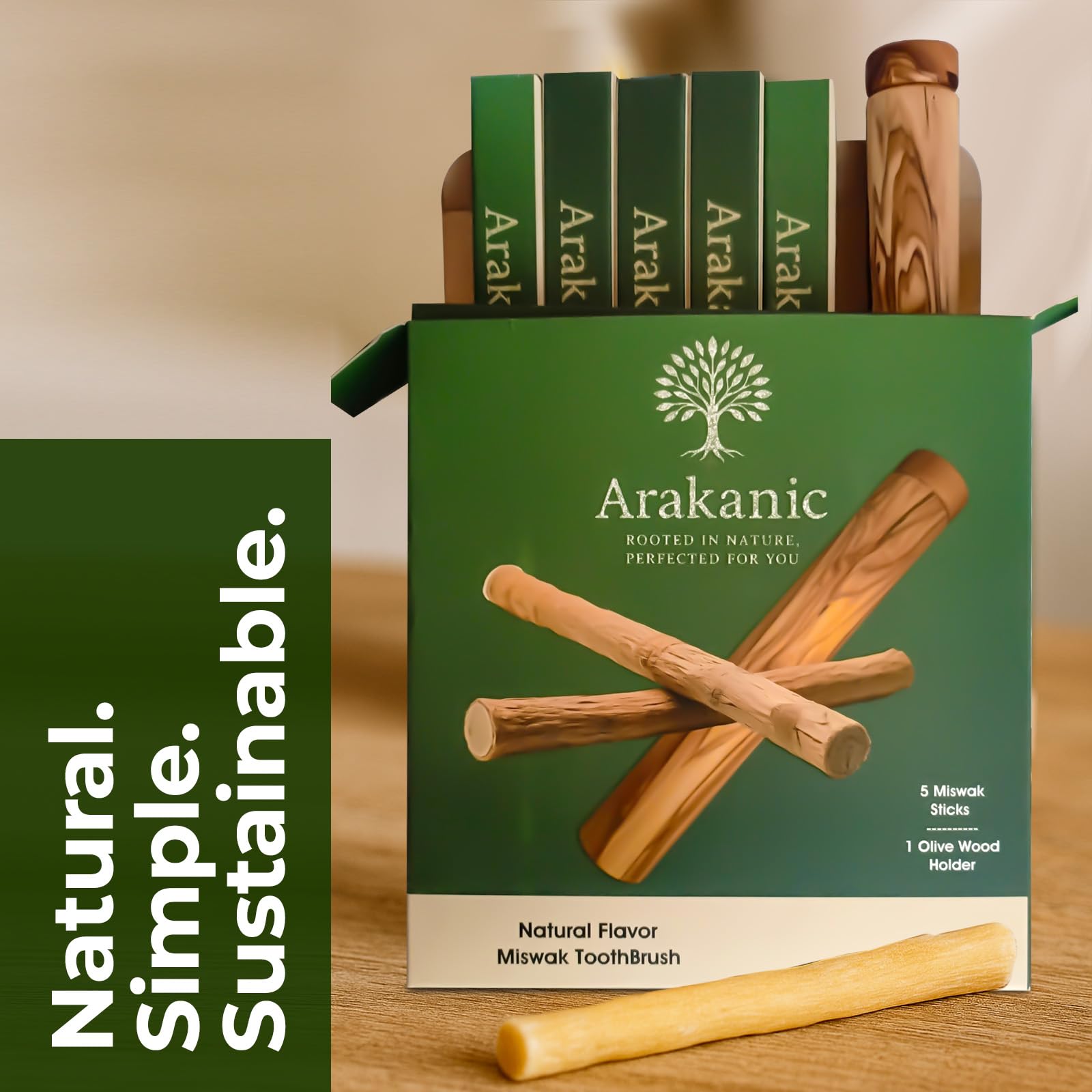 Travel-ready Miswak set in stylish olive wood case