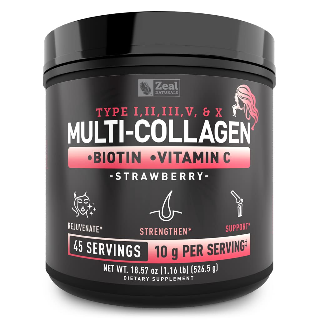 Premium Multi Collagen Protein Powder Strawberry front bottle with 45 servings