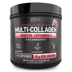Premium Multi Collagen Protein Powder Strawberry front bottle with 45 servings