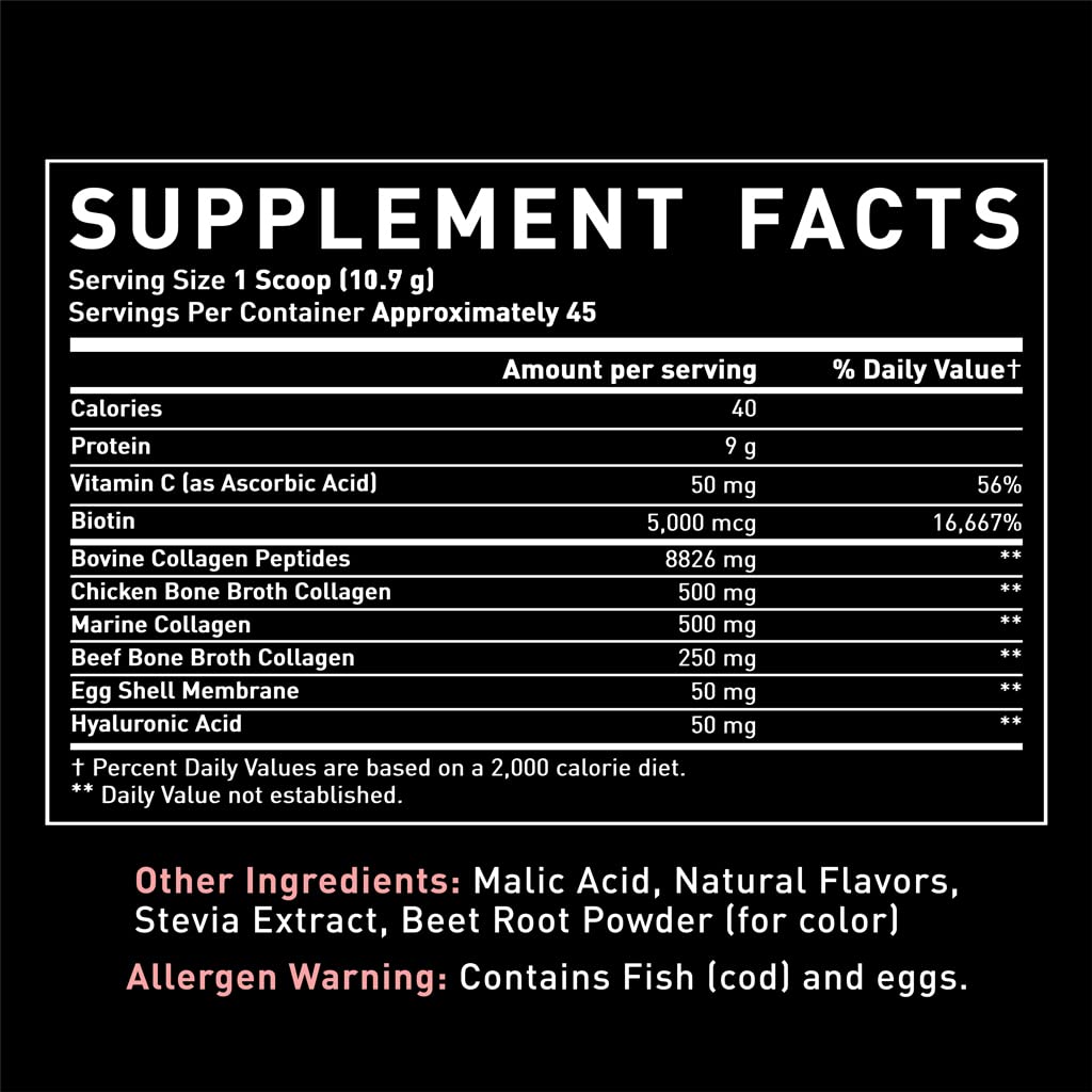 Vitamin C, Biotin, and Hyaluronic Acid added to collagen powder