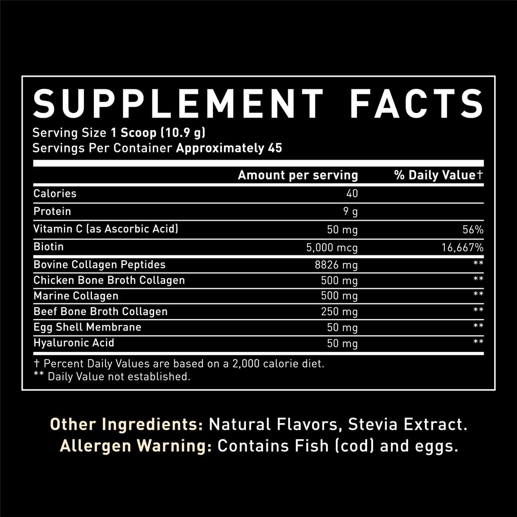 Ingredients list for Premium Multi Collagen Protein Powder Vanilla