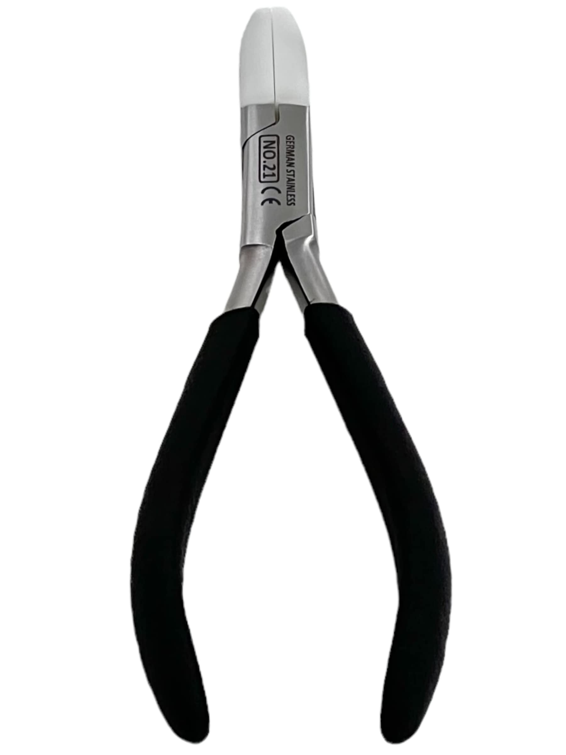 Close-up of stainless steel nose pad arm adjusting pliers jaws