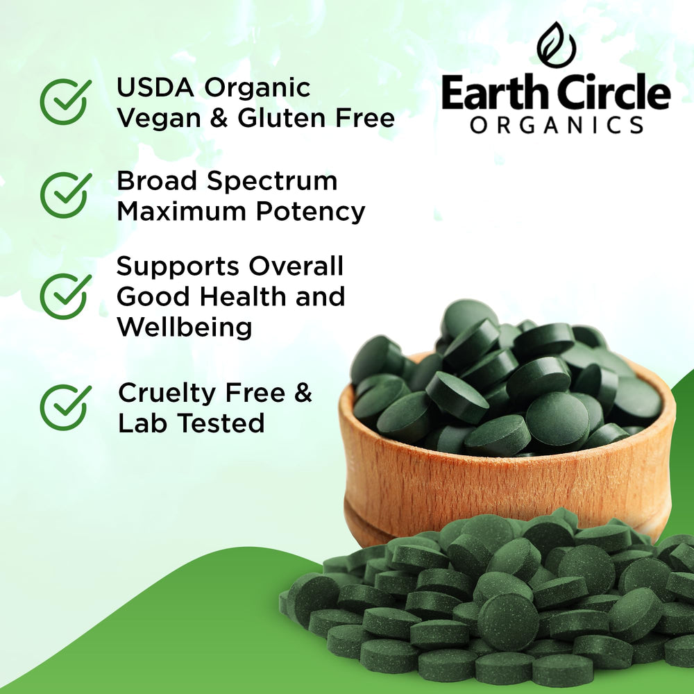 Chlorella Spirulina tablets showing vibrant green color