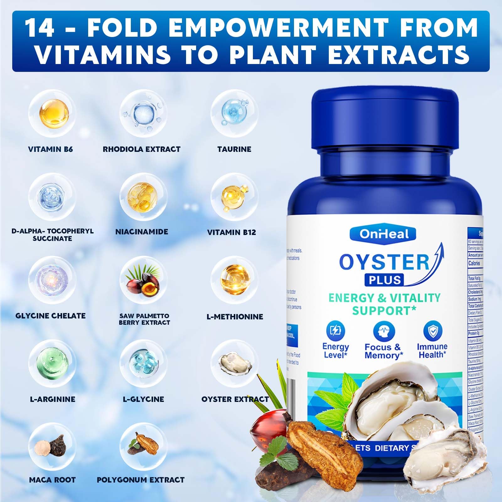 Close-up of oyster extract powder and zinc