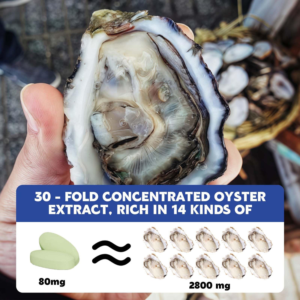 Oyster extract supplement packaging displaying 500mg