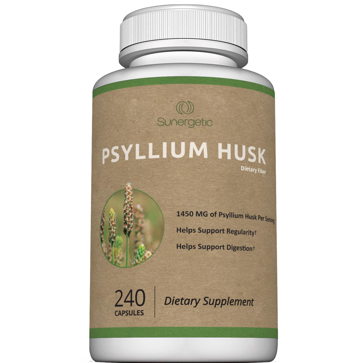 Bottle of Premium Psyllium Husk Fiber Supplement 1450mg - 240 Capsules