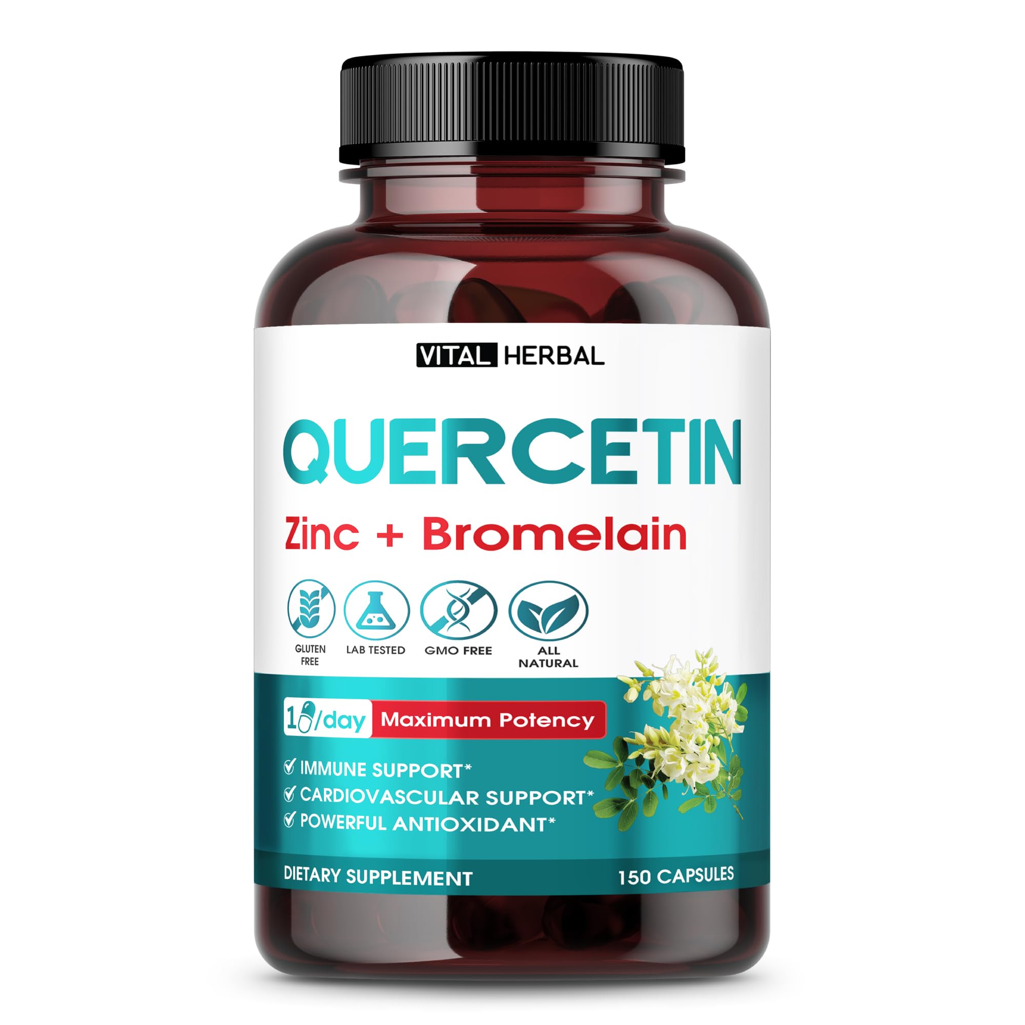 Premium Quercetin 98% with Bromelain, Green Tea and Ashwagandha bottle