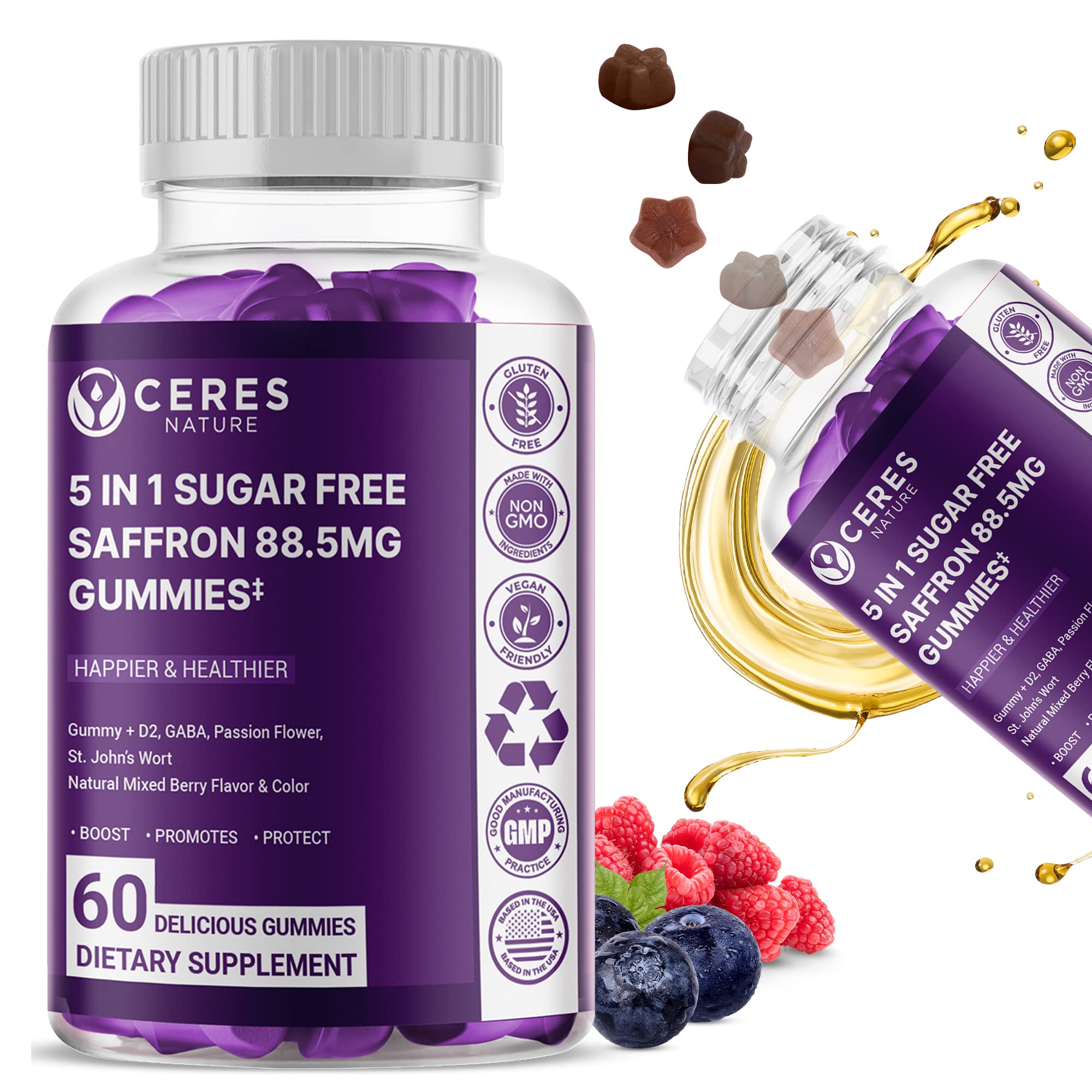 Bottle of Premium Saffron Extract 88.5mg Gummies
