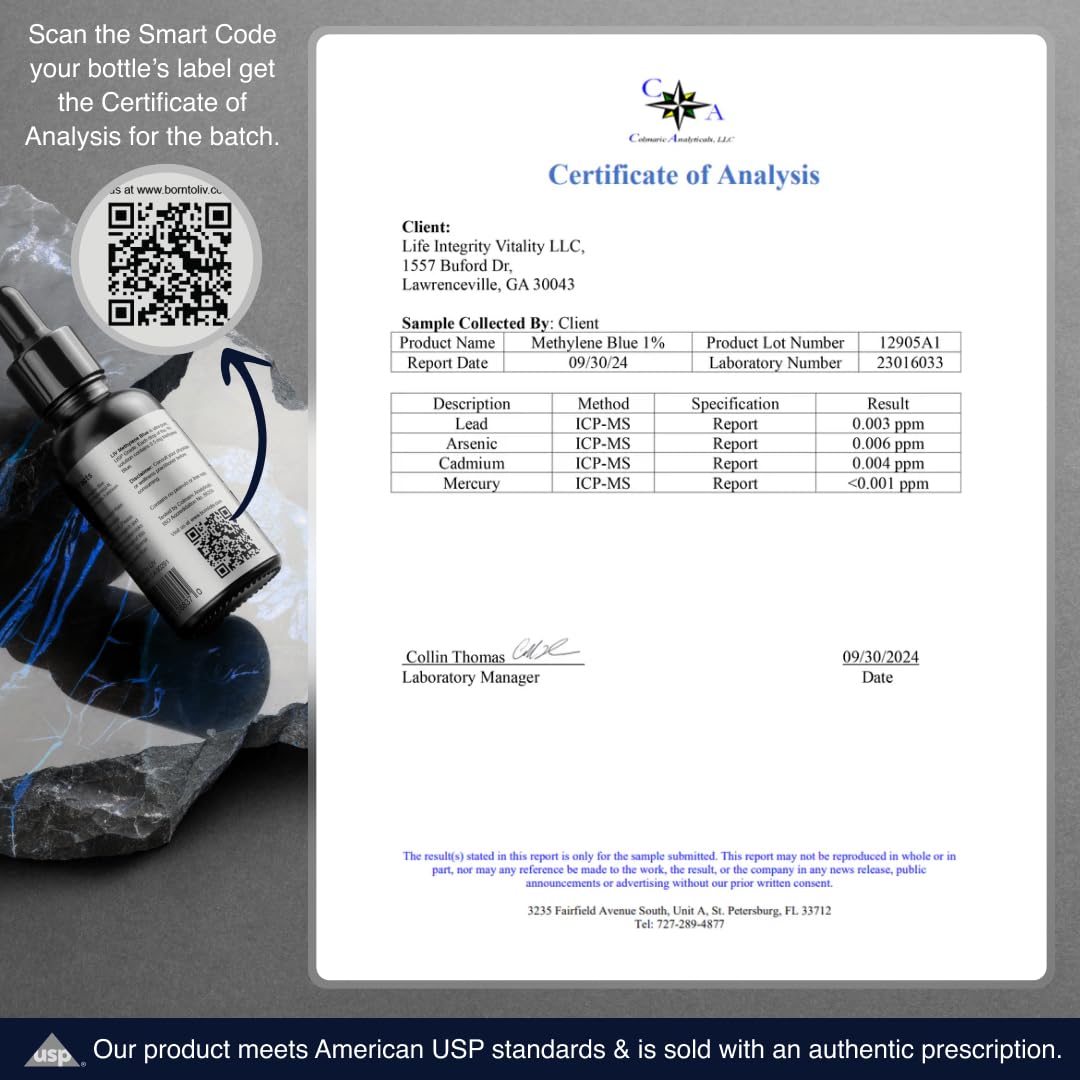 Premium sourcing and quality assurance seal for methylene blue.