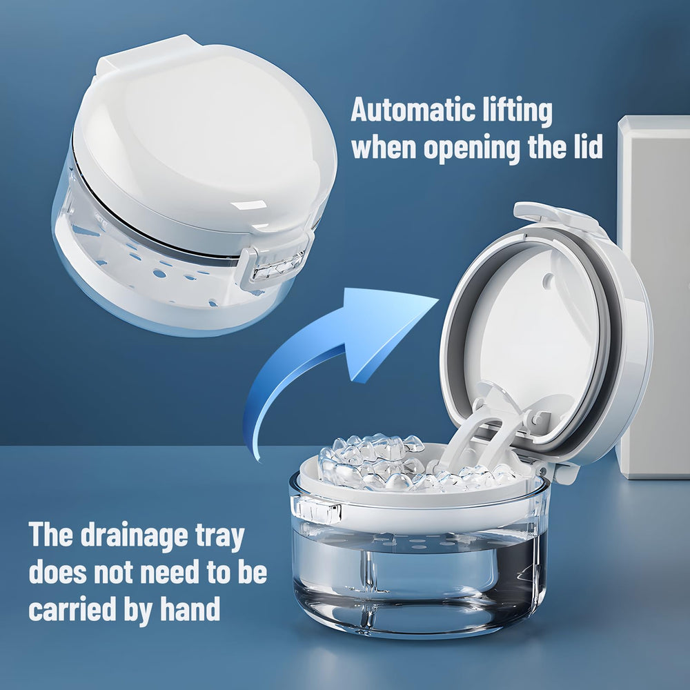premium denture bath box travel case with seal and mirror