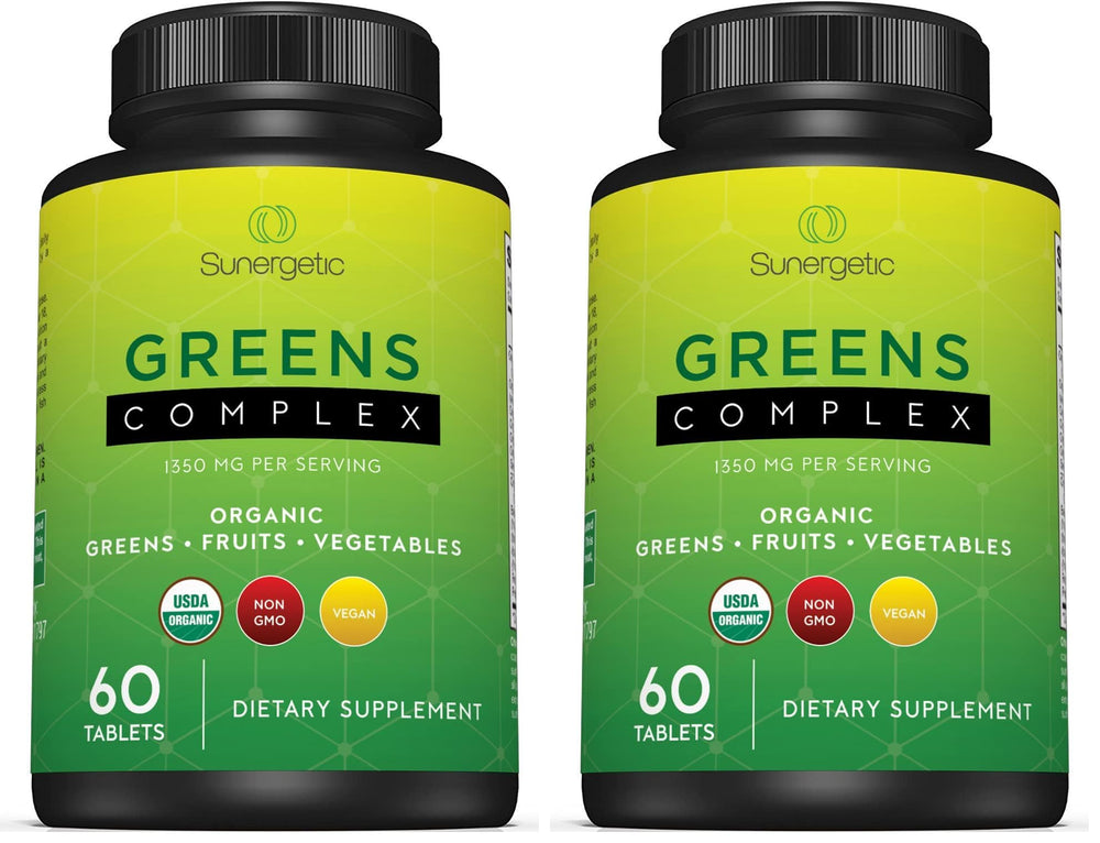 Front view of Premium USDA Organic Greens Superfood Tablets bottle